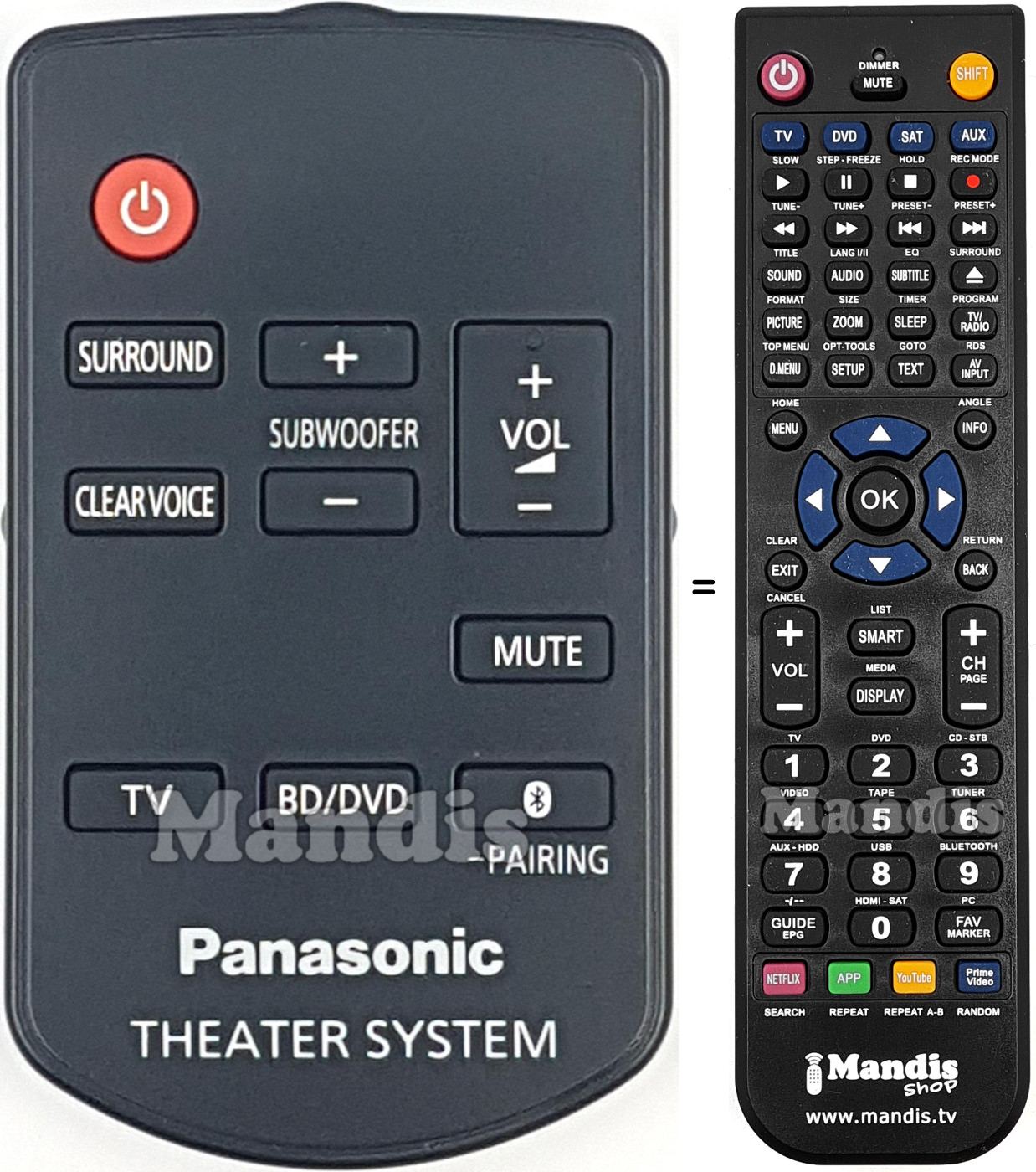 Mando a distancia equivalente Panasonic HVS50245