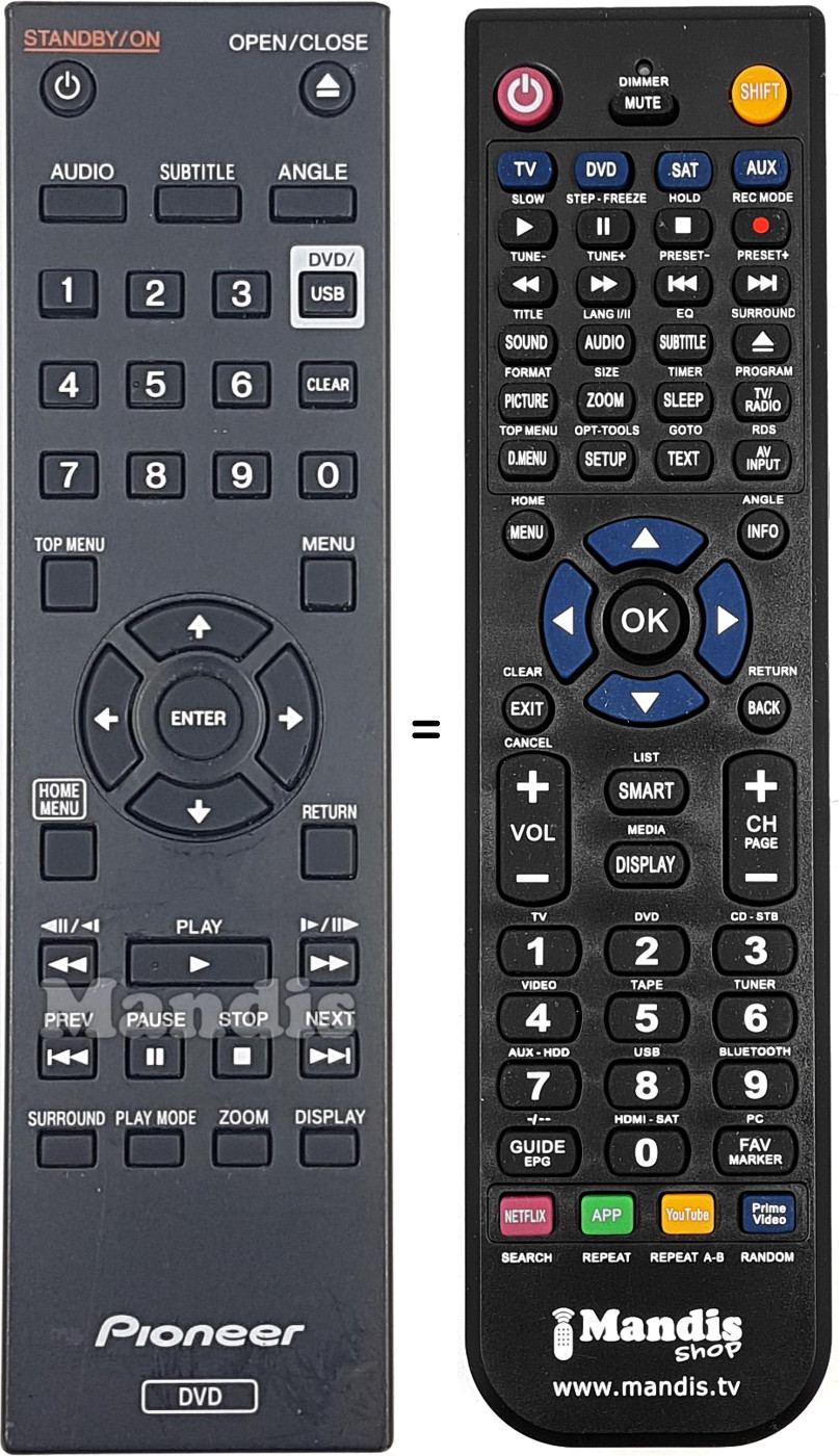Mando a distancia equivalente Pioneer 076E0PP041