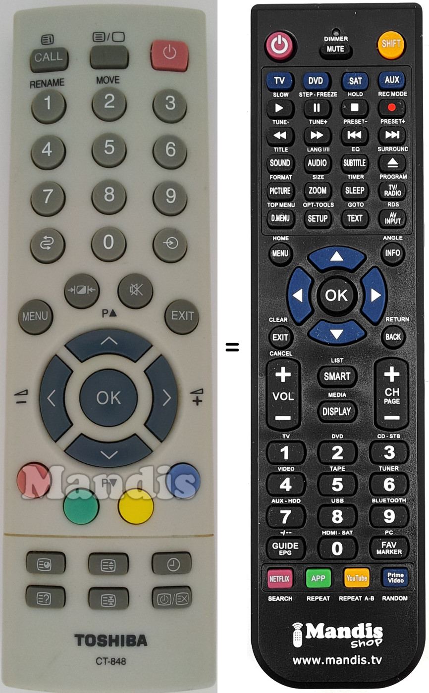 Mando a distancia equivalente Toshiba CT-848