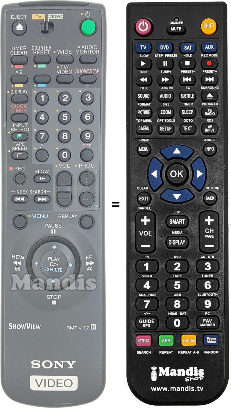 Mando a distancia equivalente Sony RMTV197