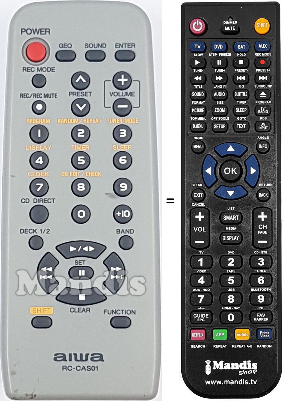 Replacement remote control Aiwa RC-CAS01