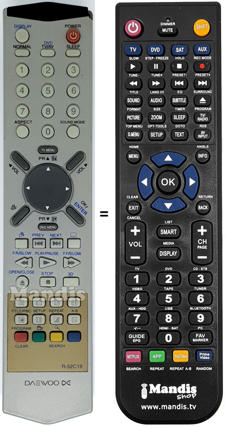 Mando a distancia equivalente Daewoo R-52 C 19