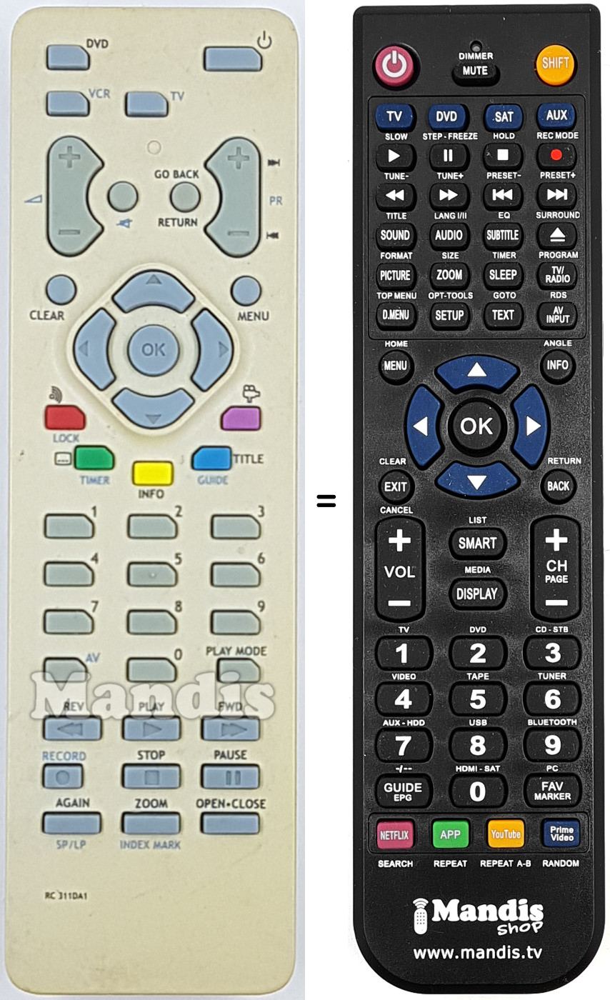 Replacement remote control Thomson RC311DA1