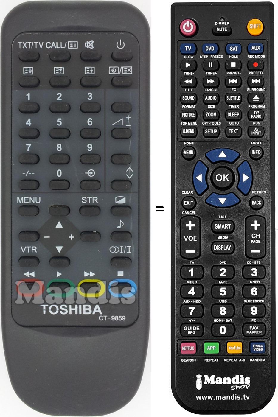 Mando a distancia equivalente Toshiba CT-9859