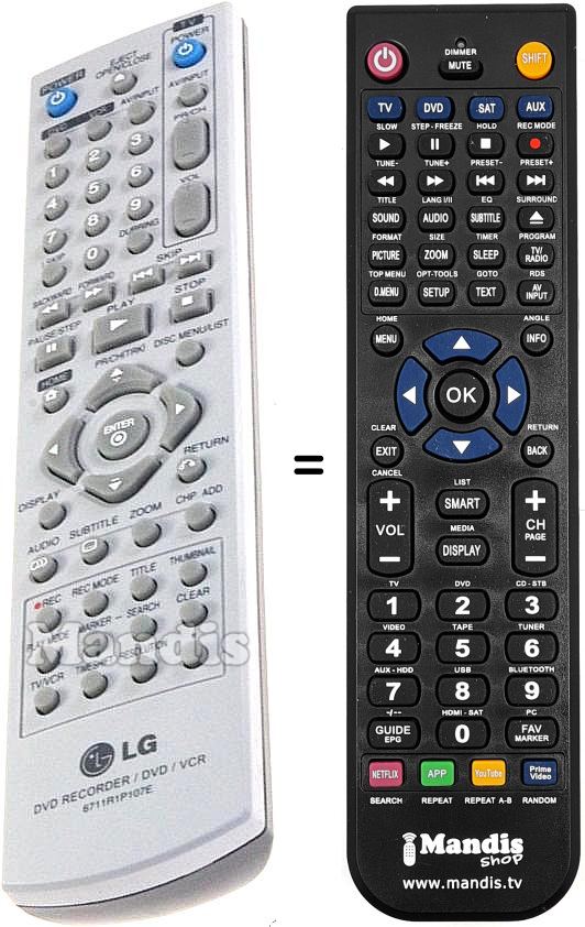 Mando a distancia equivalente LG 6711R1P107E