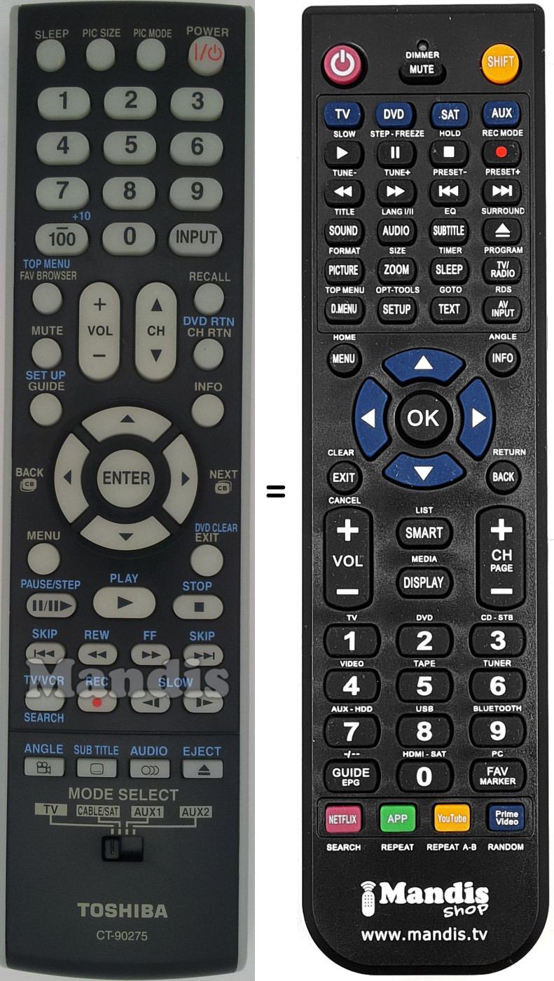 Mando a distancia equivalente Toshiba CT90275