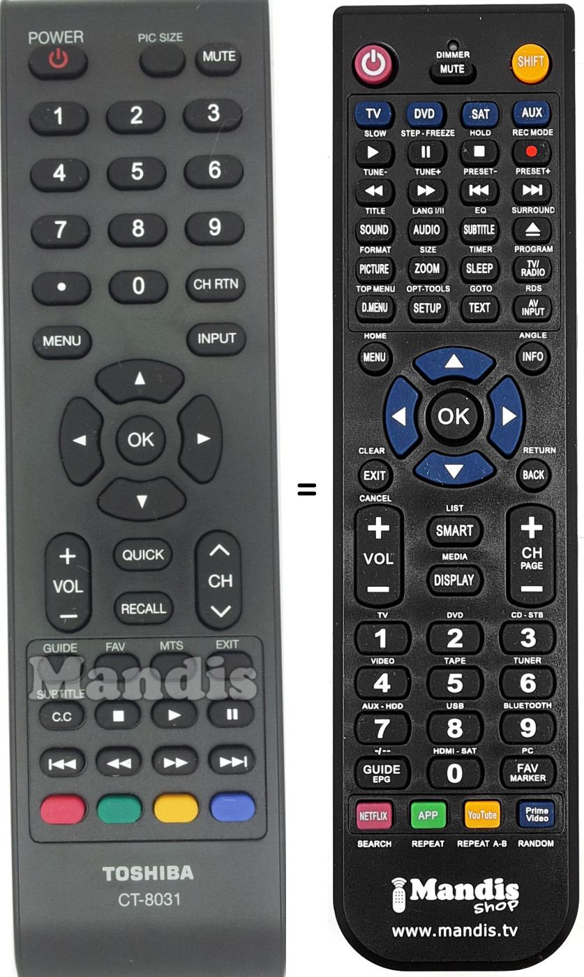 Mando a distancia equivalente Toshiba CT-8031