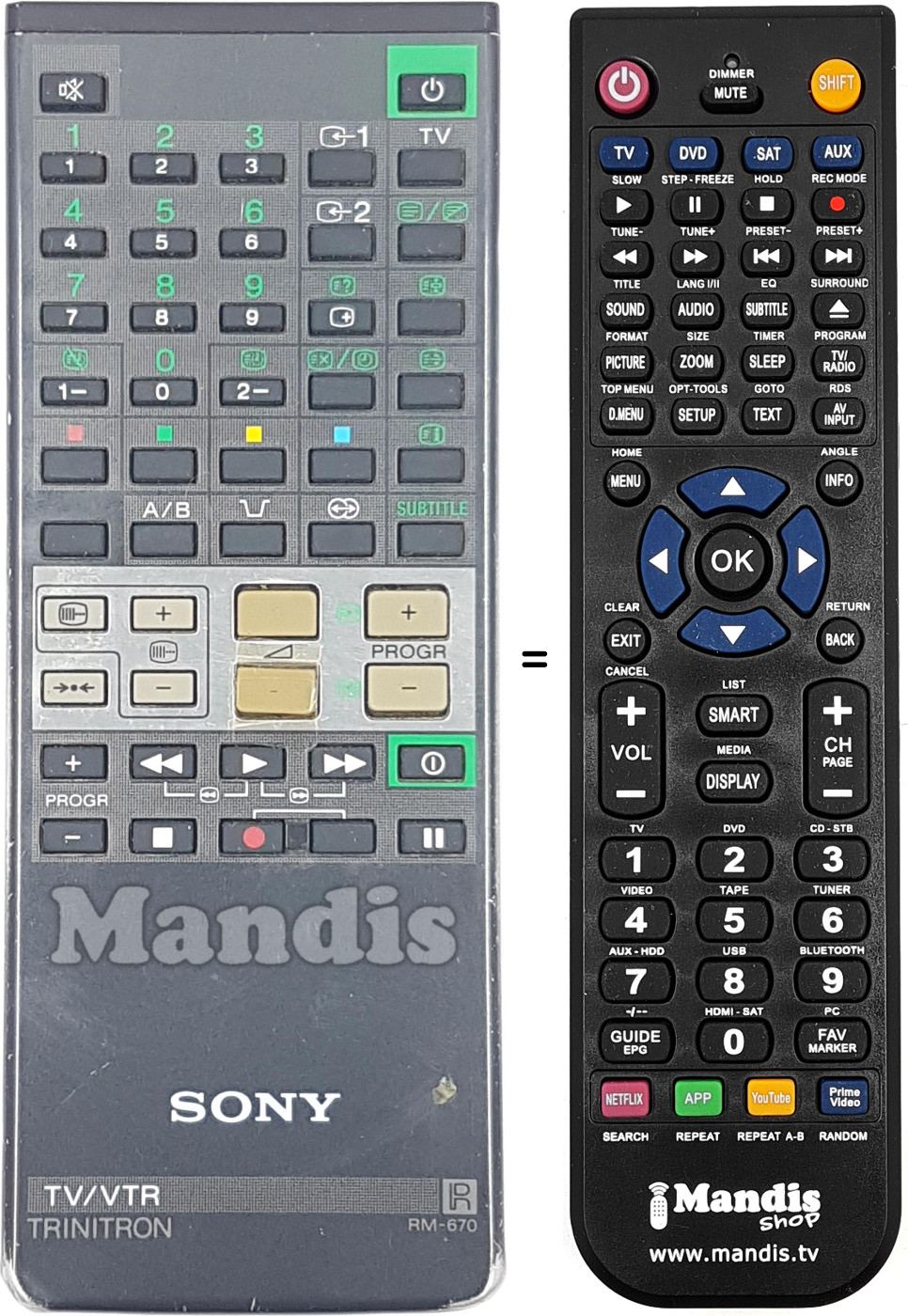 Mando a distancia equivalente Sony RM-670