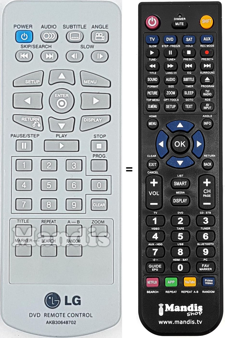 Mando a distancia equivalente LG AKB30648702