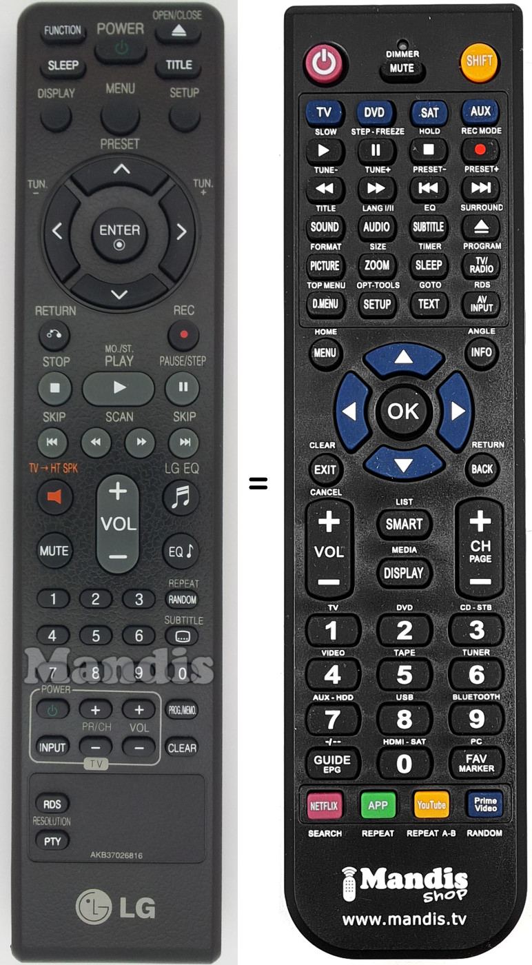 Mando a distancia equivalente LG AKB37026816