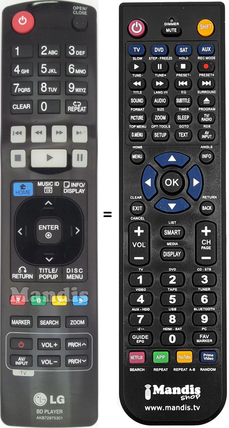 Mando a distancia equivalente LG AKB 72975301