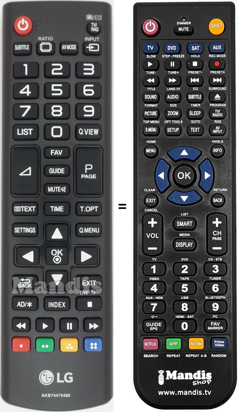 Mando a distancia equivalente AKB74475480