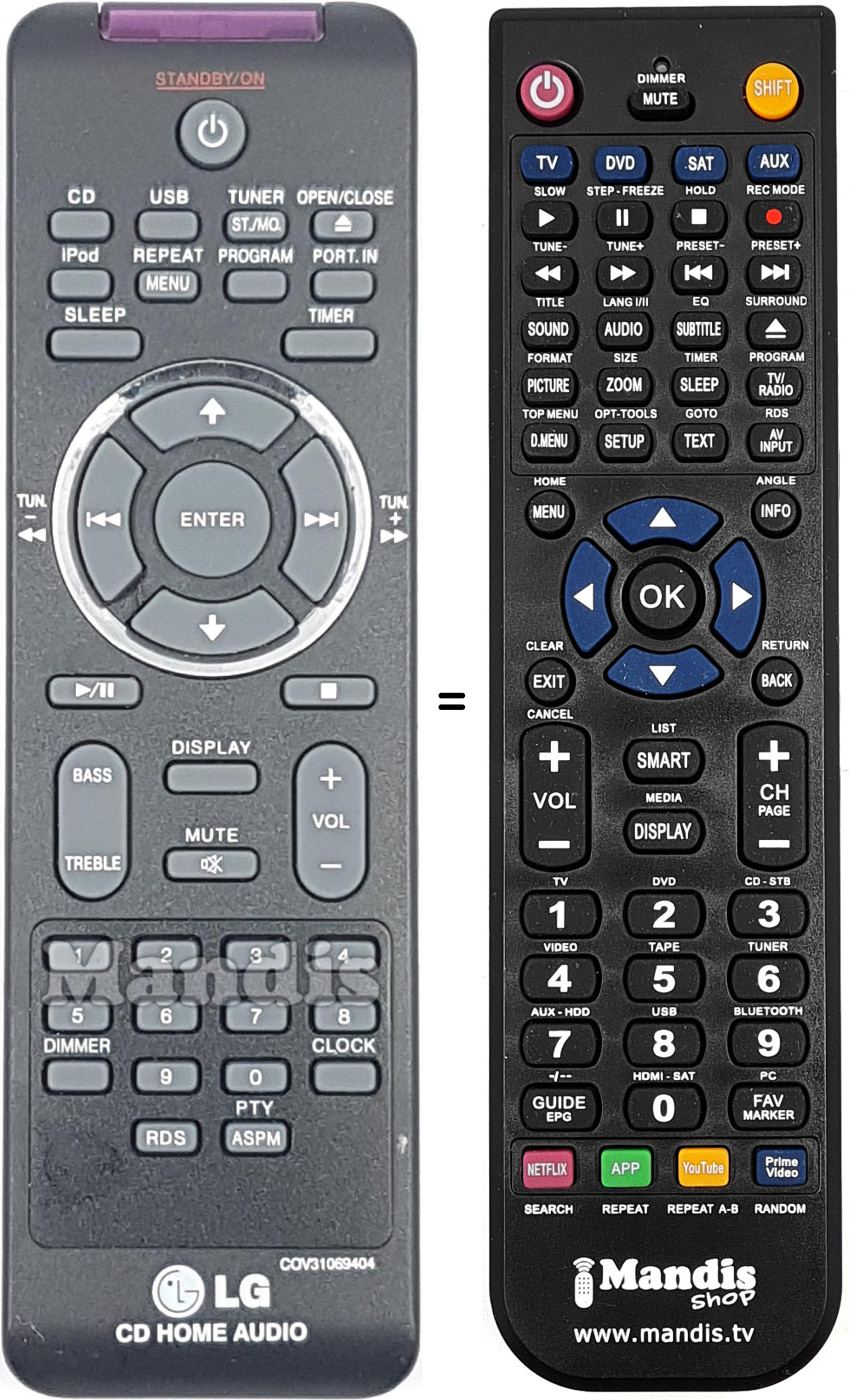 Mando a distancia equivalente LG COV31069404
