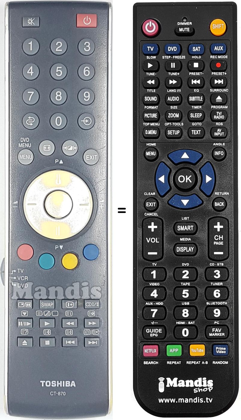 Mando a distancia equivalente Toshiba CT-870