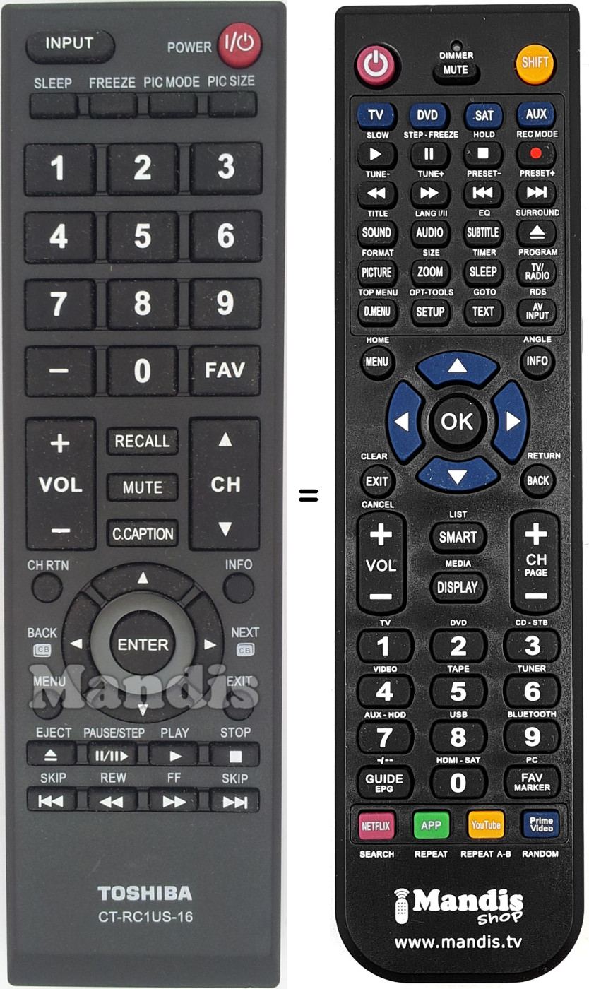 Mando a distancia equivalente CT-RC1US-16