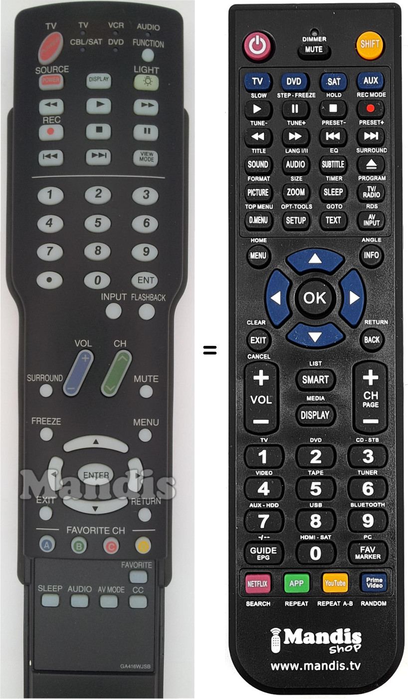 Replacement remote control Sharp GA416WJSB