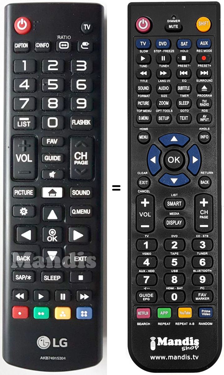 Mando a distancia equivalente LG AKB74915304