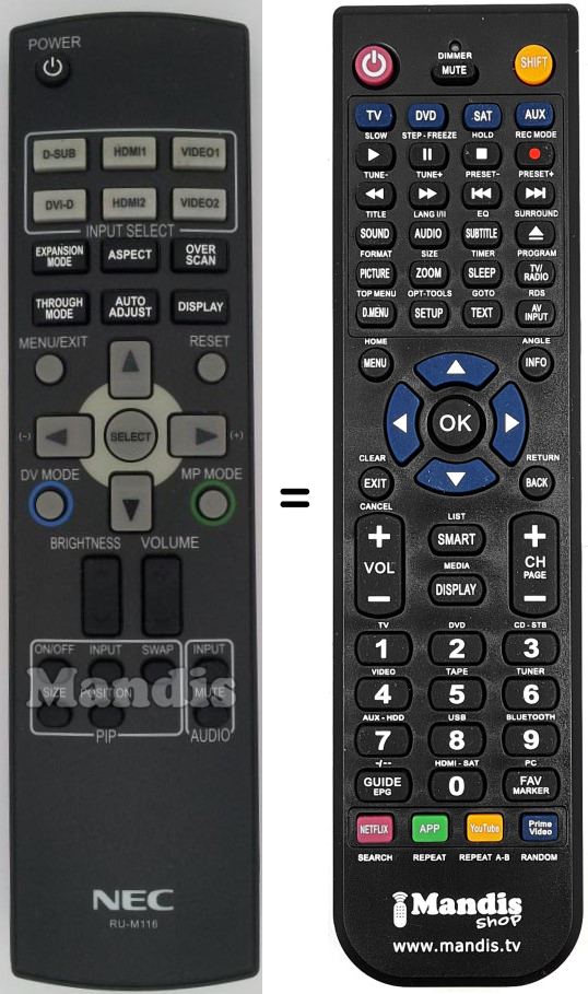 Mando a distancia equivalente RU-M116