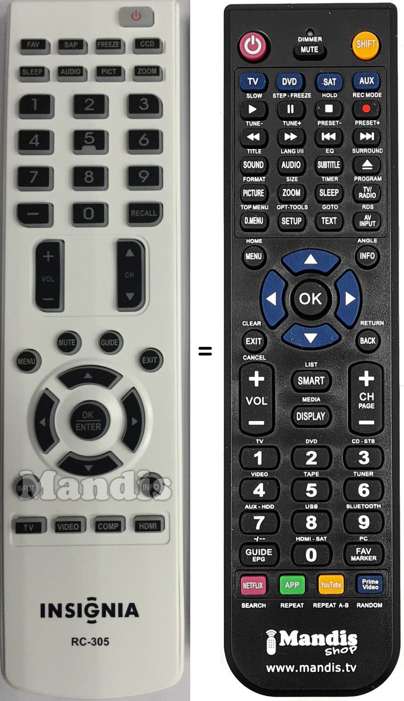 Mando a distancia equivalente Insignia RC-305