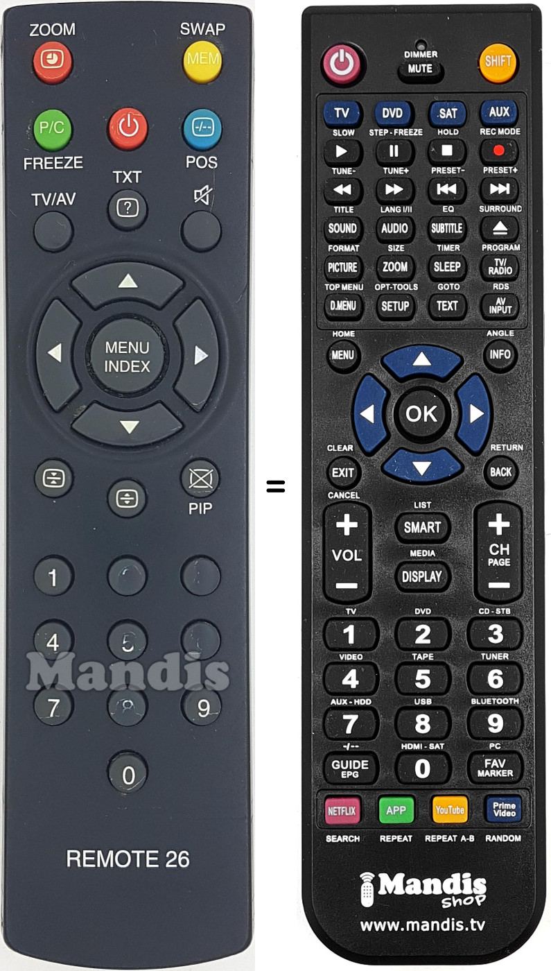 Mando a distancia equivalente Daewoo REMOTE26