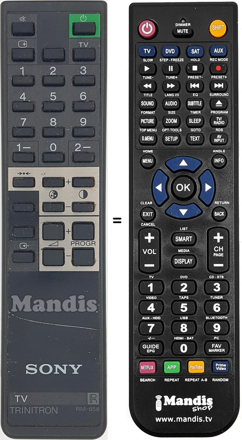 Mando a distancia equivalente Sony RM 658