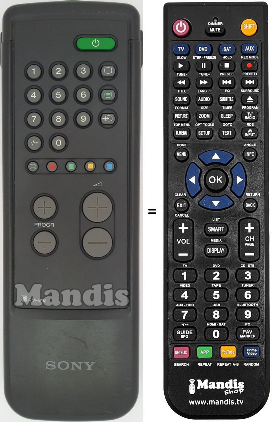 Mando a distancia equivalente RM816