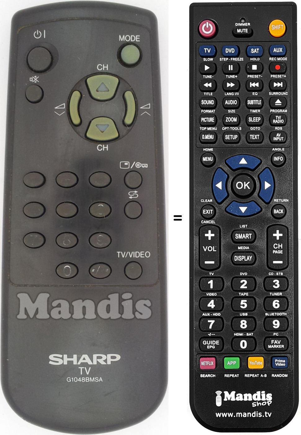 Replacement remote control Sharp G1048BMSA