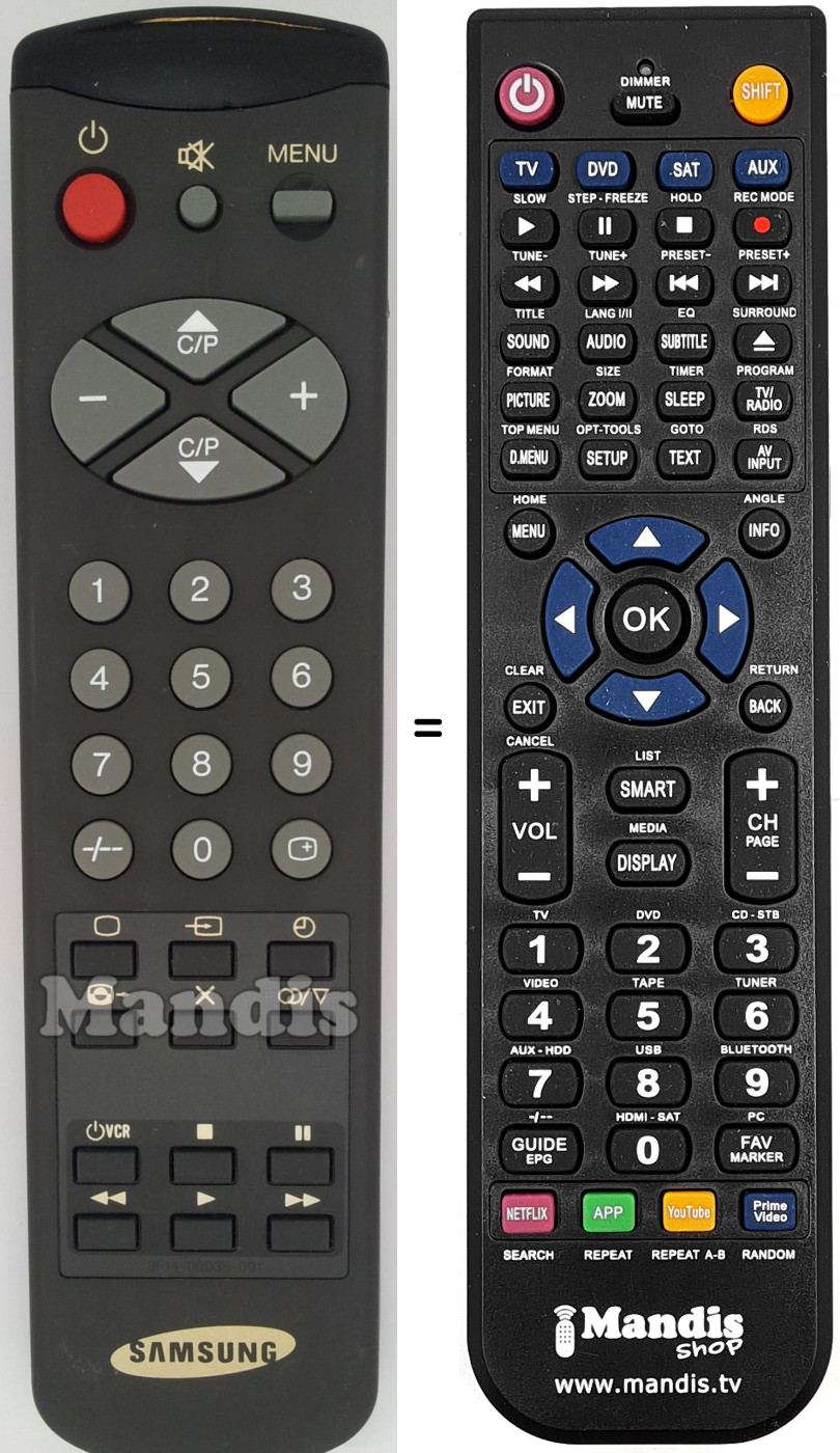 Mando a distancia equivalente Samsung 3 F 14-00038-091