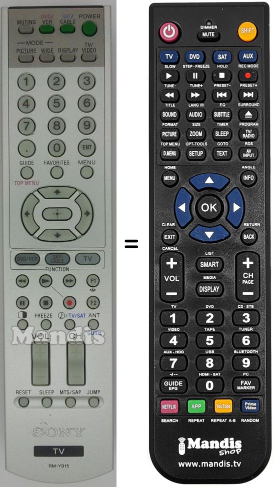 Mando a distancia equivalente RM-Y915