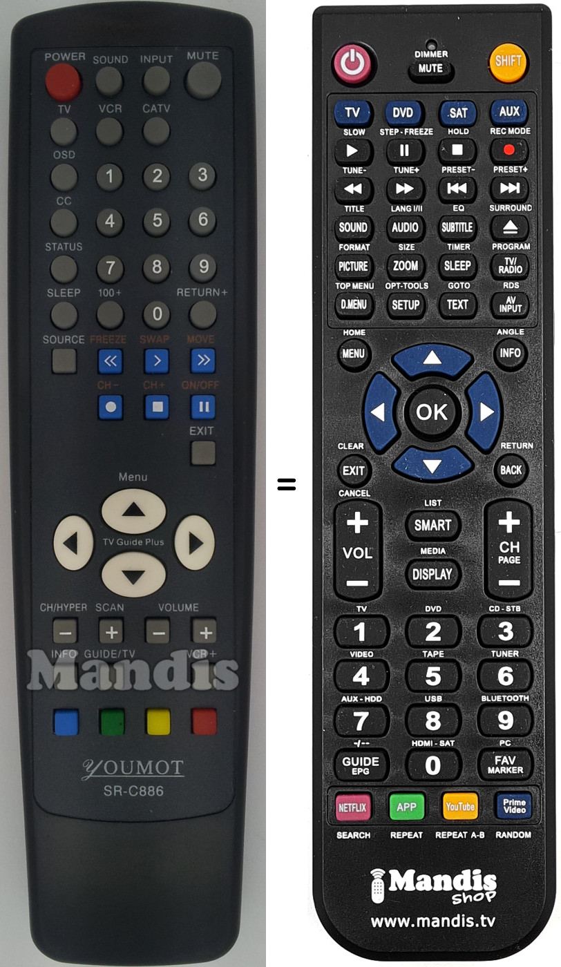 Mando a distancia equivalente SR-C886
