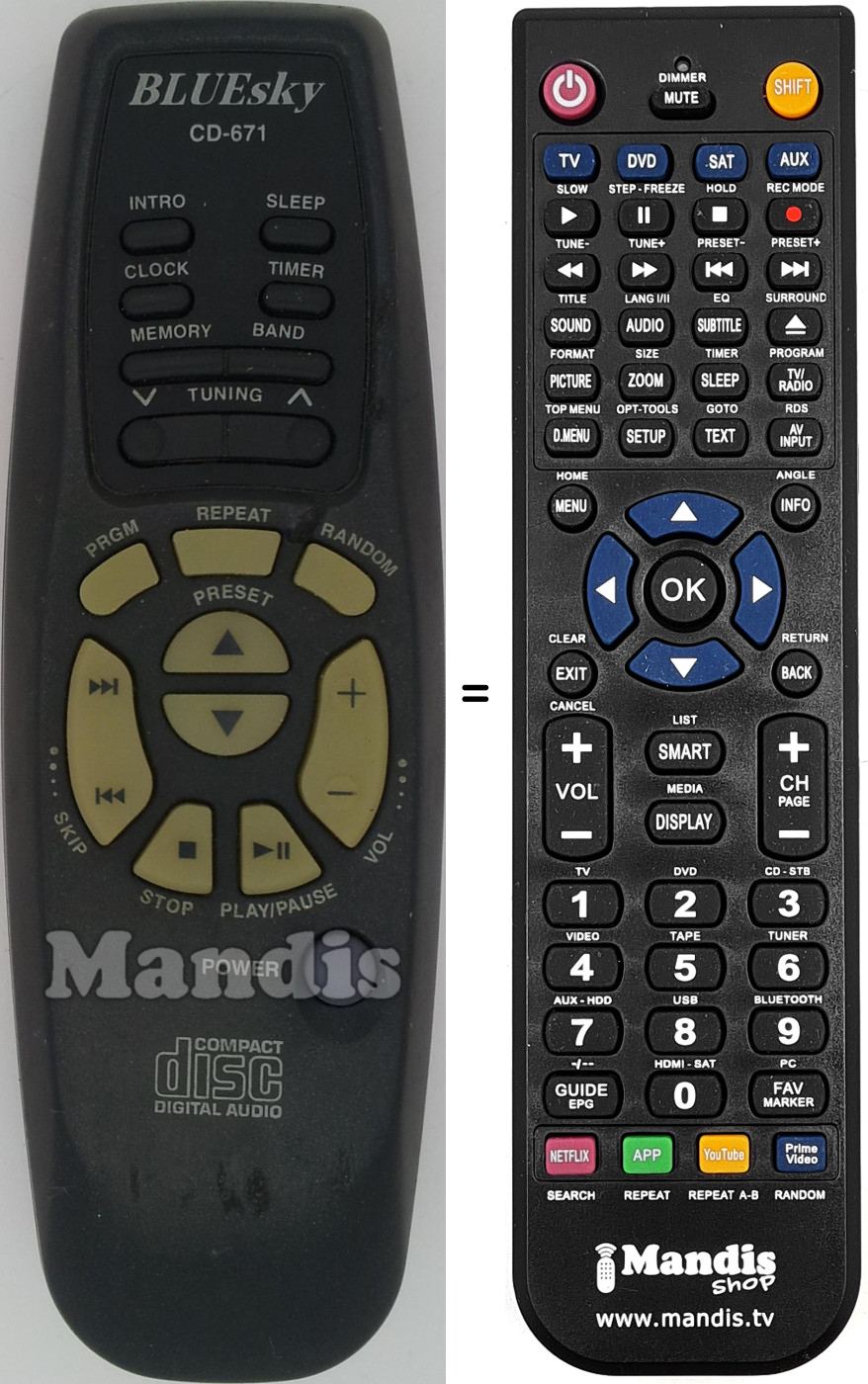 Mando a distancia equivalente Bluesky CD-671