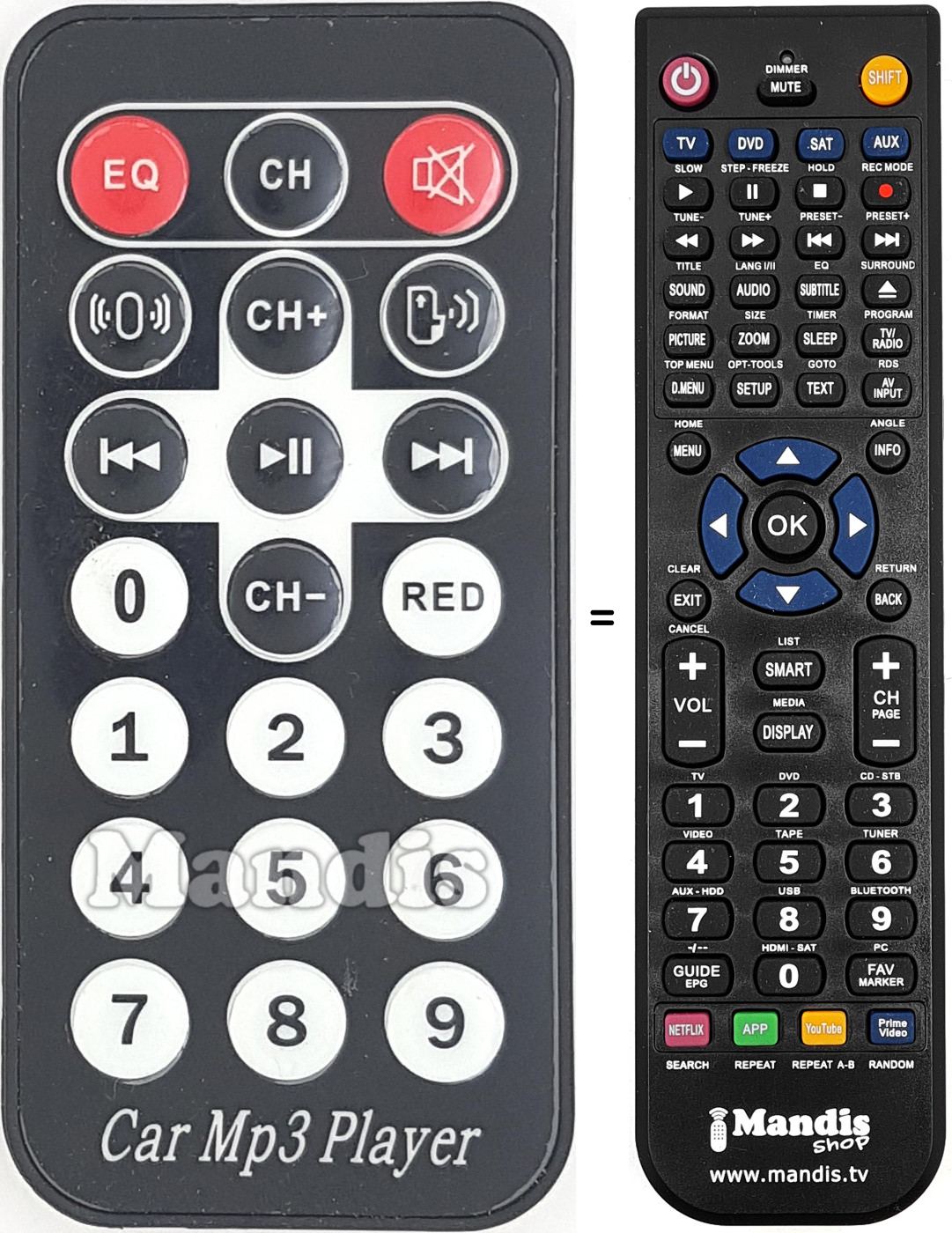 Mando a distancia equivalente Car MP3 Player