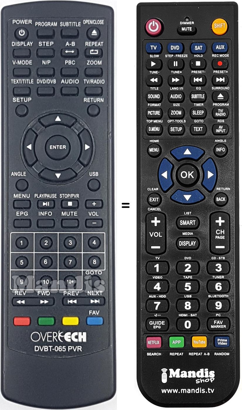 Mando a distancia equivalente Overtech DVBT065PVR