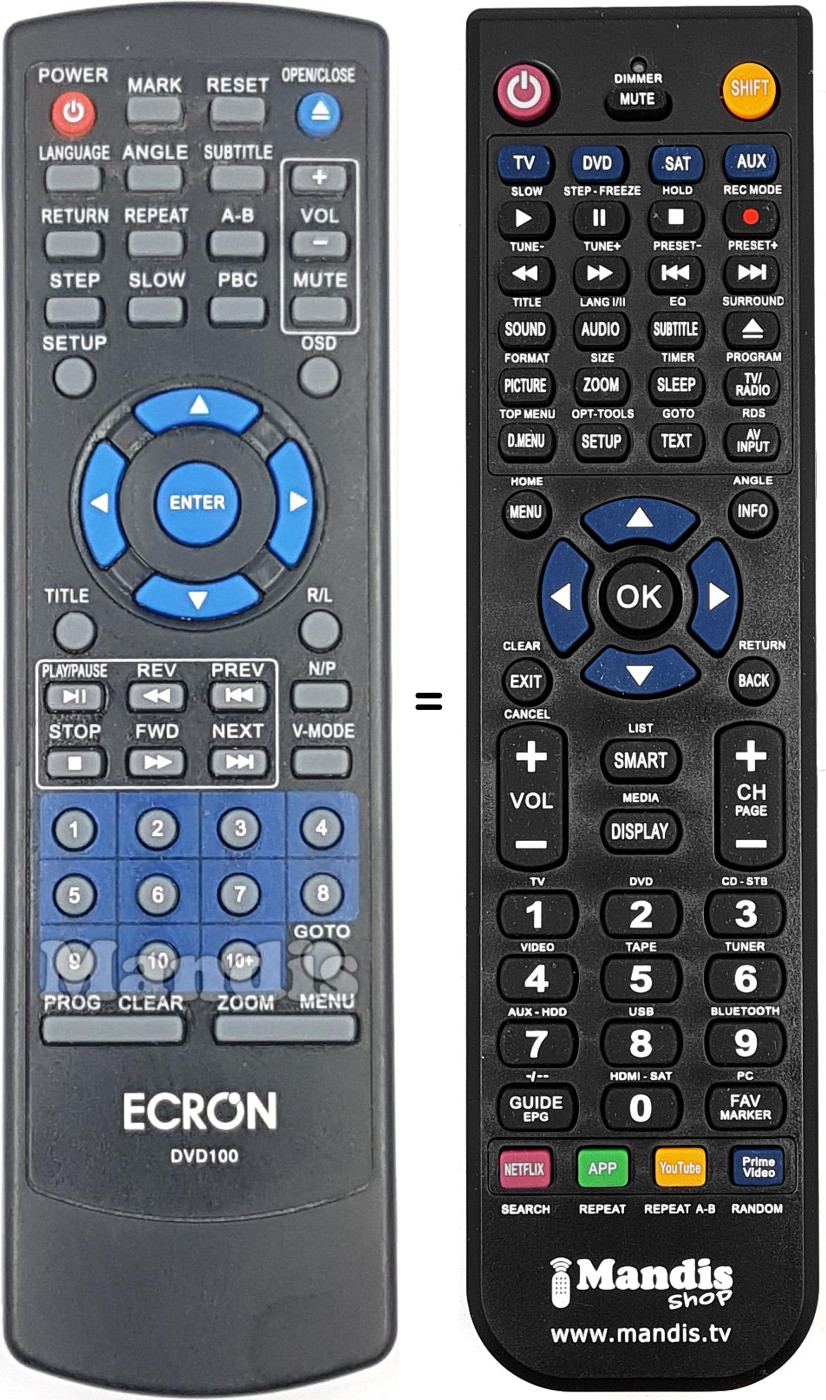 Mando a distancia equivalente DVD100