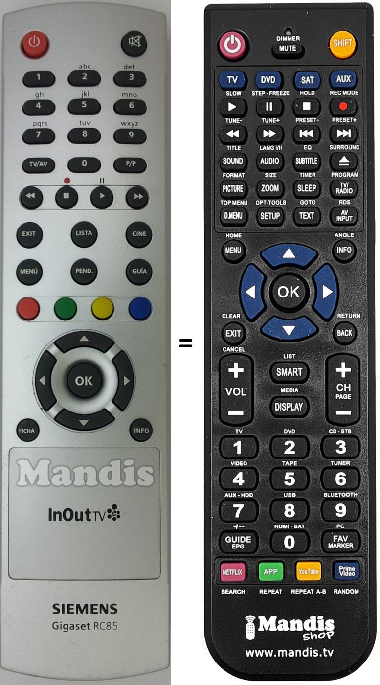 Comandament a distància equivalent Siemens RC85