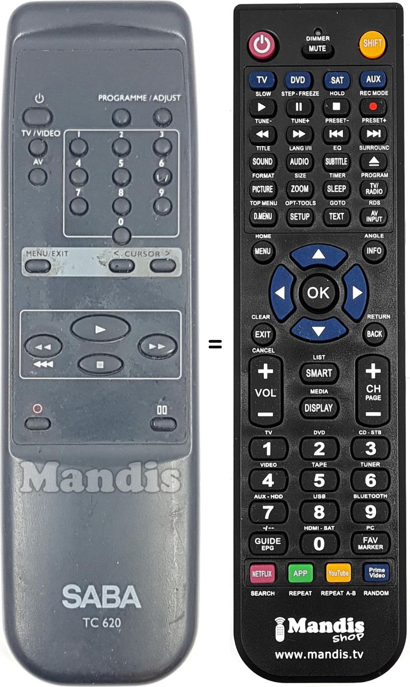 Mando a distancia equivalente TC620-Saba