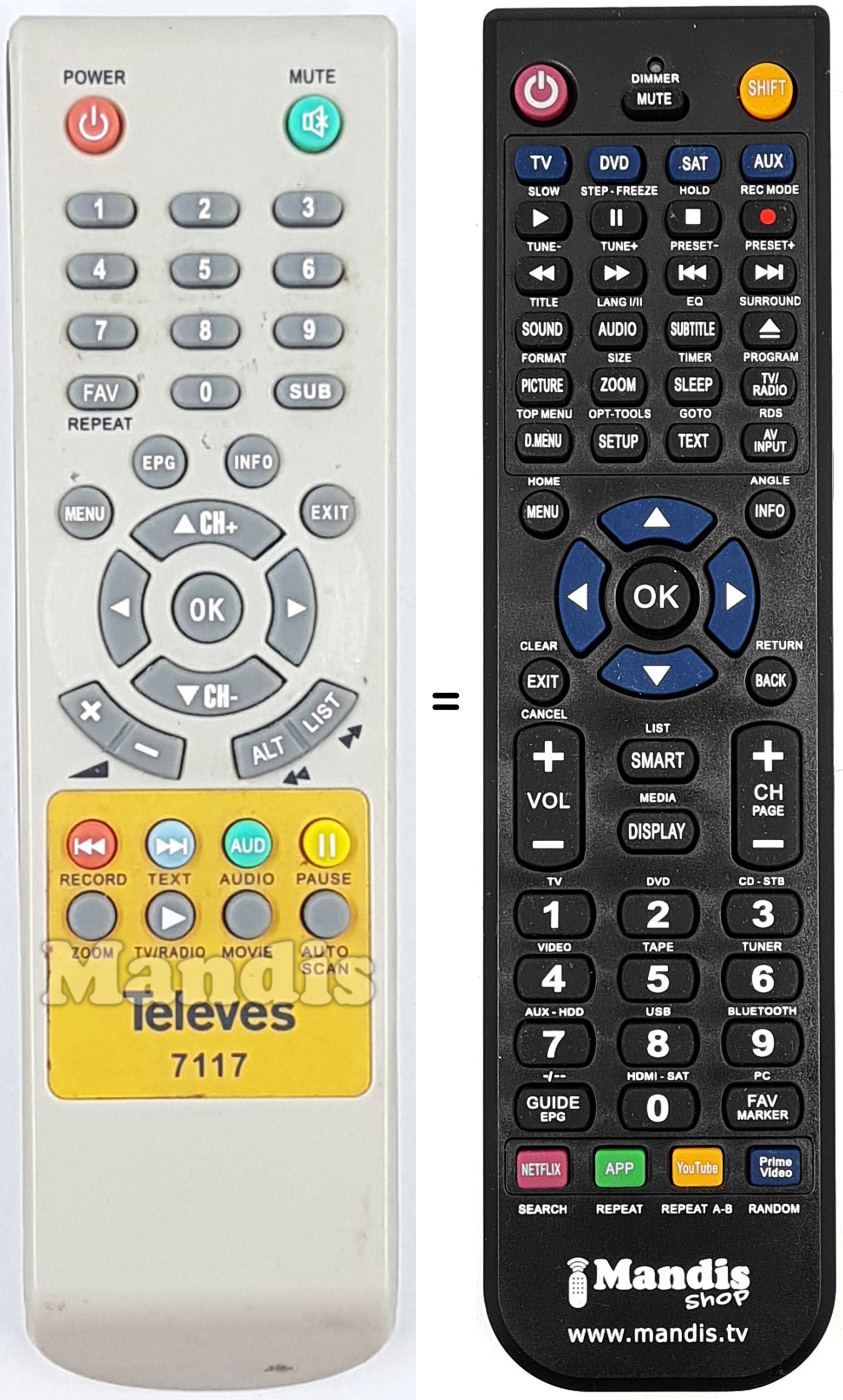 Replacement remote control TELEVES7117