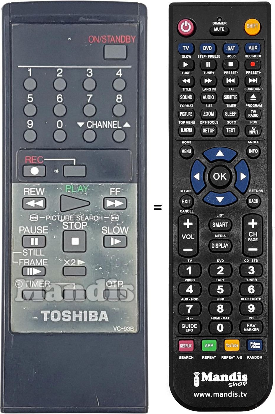 Mando a distancia equivalente Toshiba VC-93 B