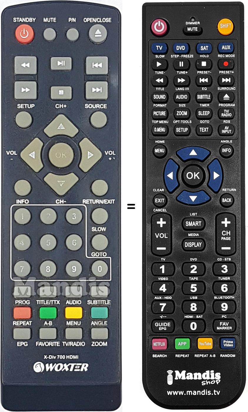 Mando a distancia equivalente Woxter X-Div700-HDMI
