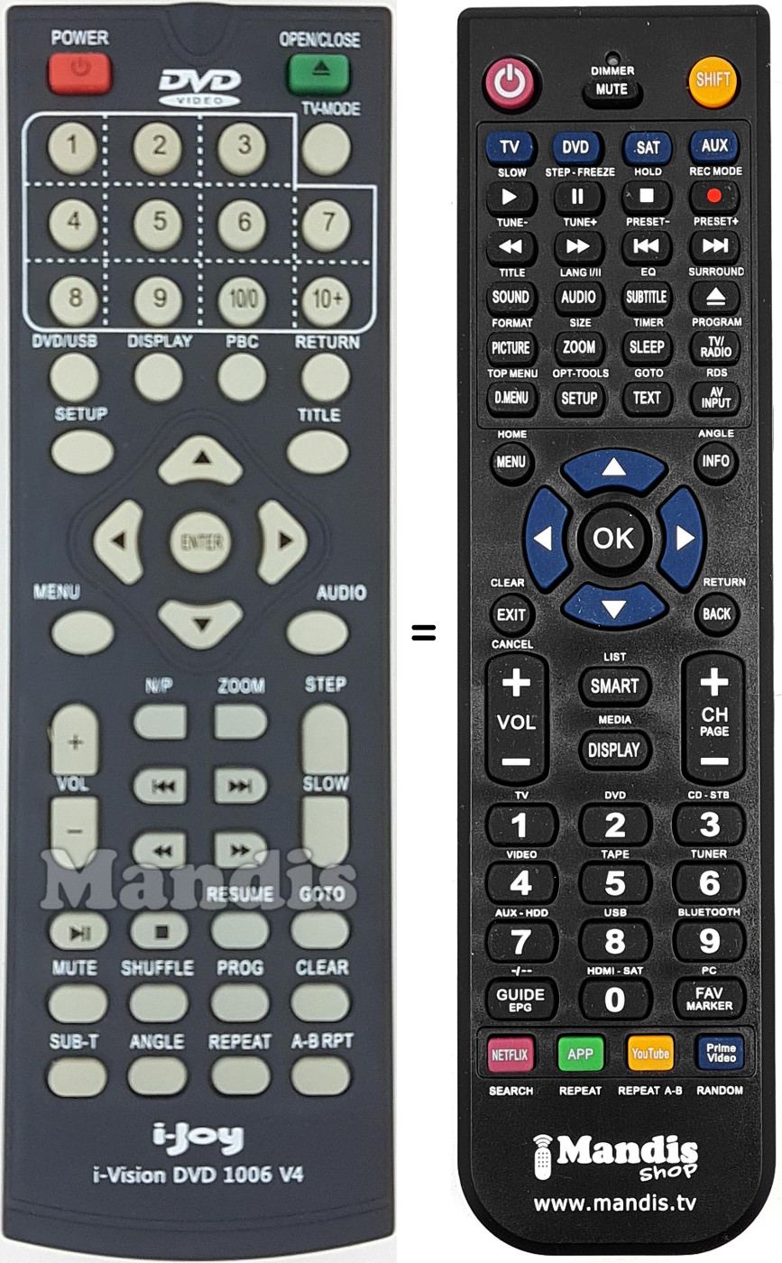 Mando a distancia equivalente i-Vision DVD 1006 V4