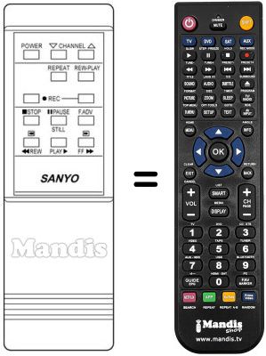 Mando a distancia equivalente Sanyo VHR-3100