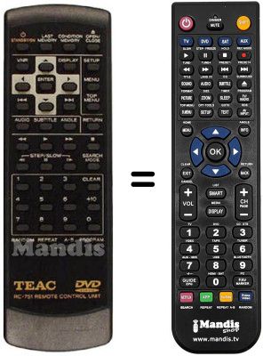 Replacement remote control TEAK DV-H500