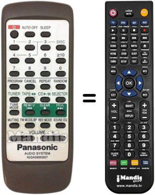 Mando a distancia equivalente Panasonic N2QAGB000007