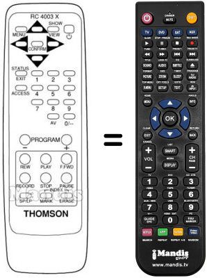 Mando a distancia equivalente Thomson VPH6400 Mando a distancia equivalente Thomson VPH6400