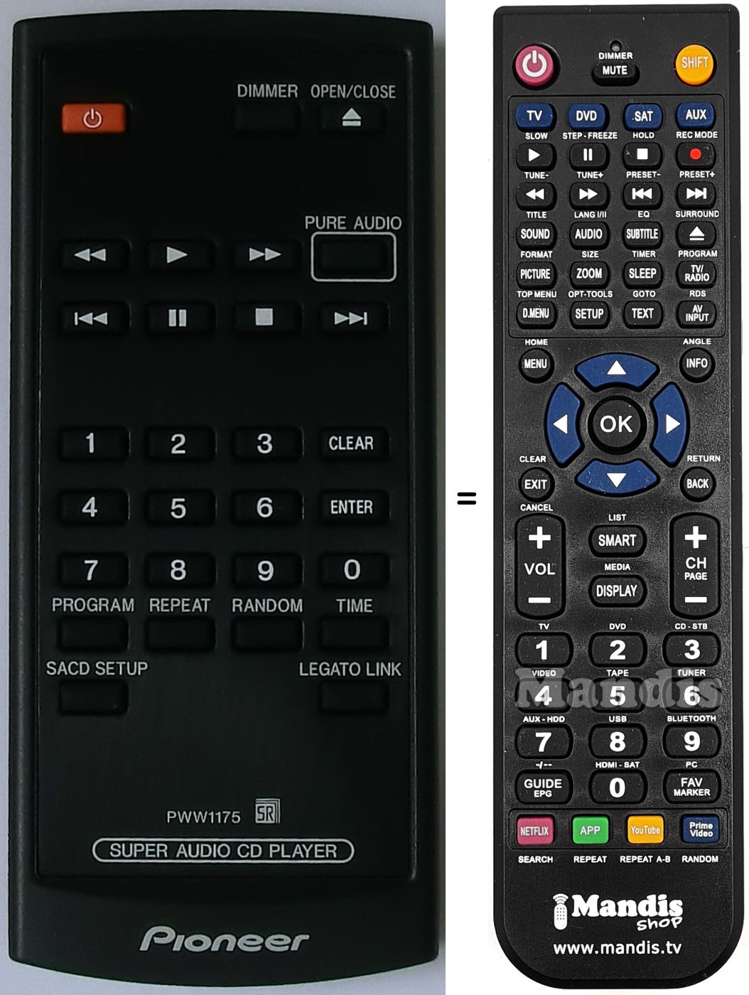 Replacement remote control Pioneer PWW1175