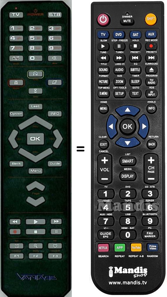 Replacement remote control Vantage HD7100TS