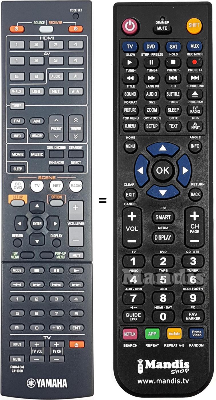 Replacement remote control Yamaha RAV464
