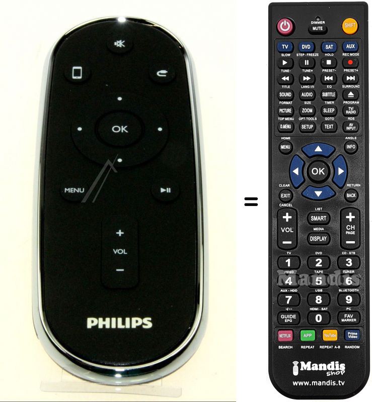 Mando a distancia equivalente Philips HVS50211