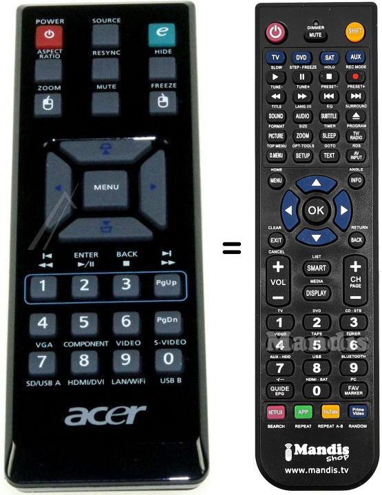 Replacement remote control Acer X1110A